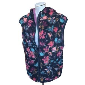 Prana Women’ Fleece Full Zipper Vest With Hood lined colorful Oversize fit M